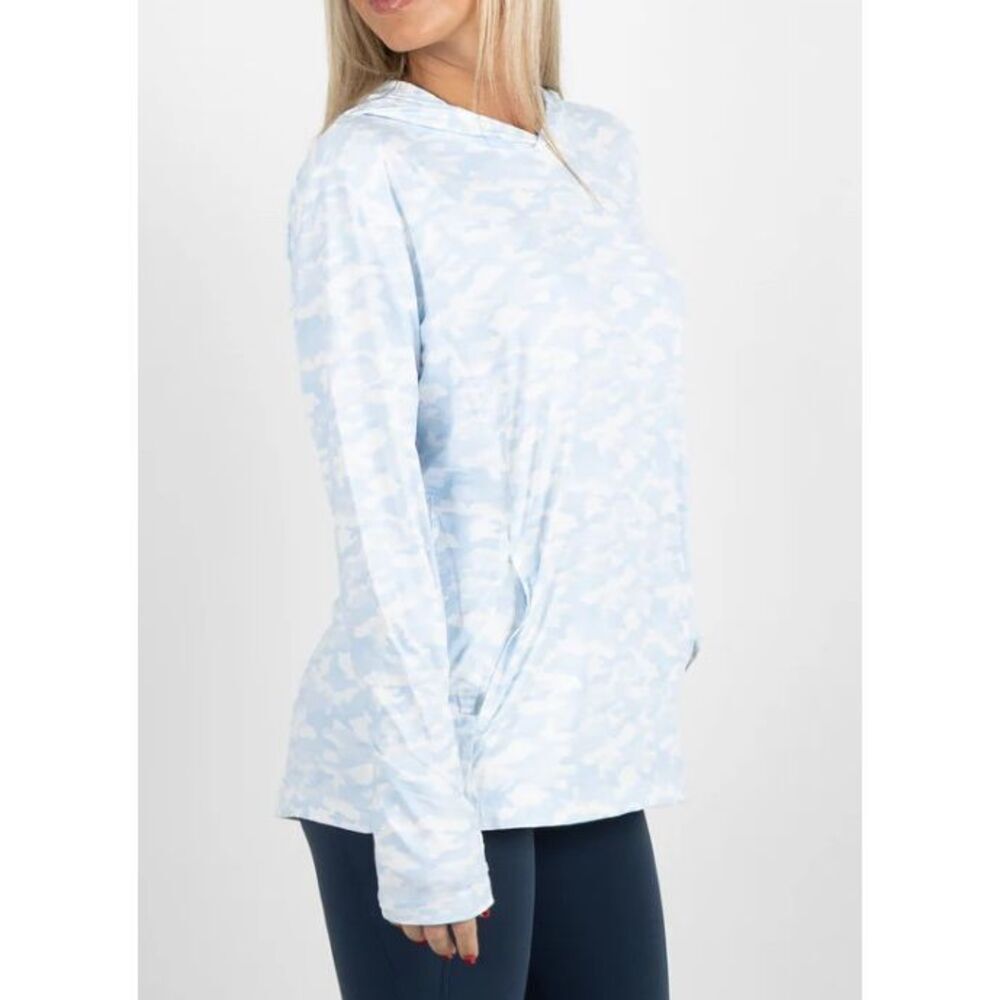Light Blue Cloud-Print Long Sleeve Tee with Hood